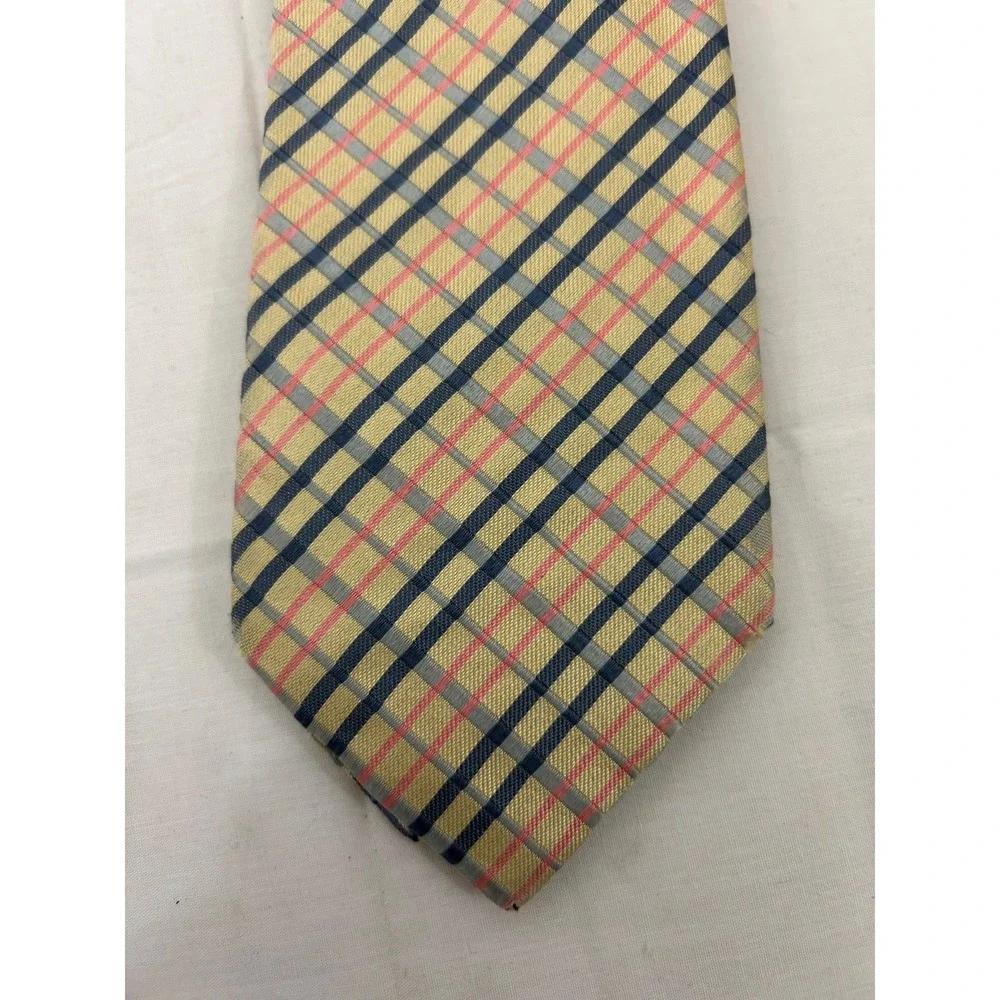 Turnbull & Asser London Beige Gray Cross Check Woven Men's Silk Tie Made England